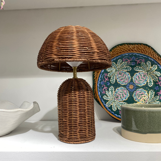 The M&S Colby Wicker Lamp on display.