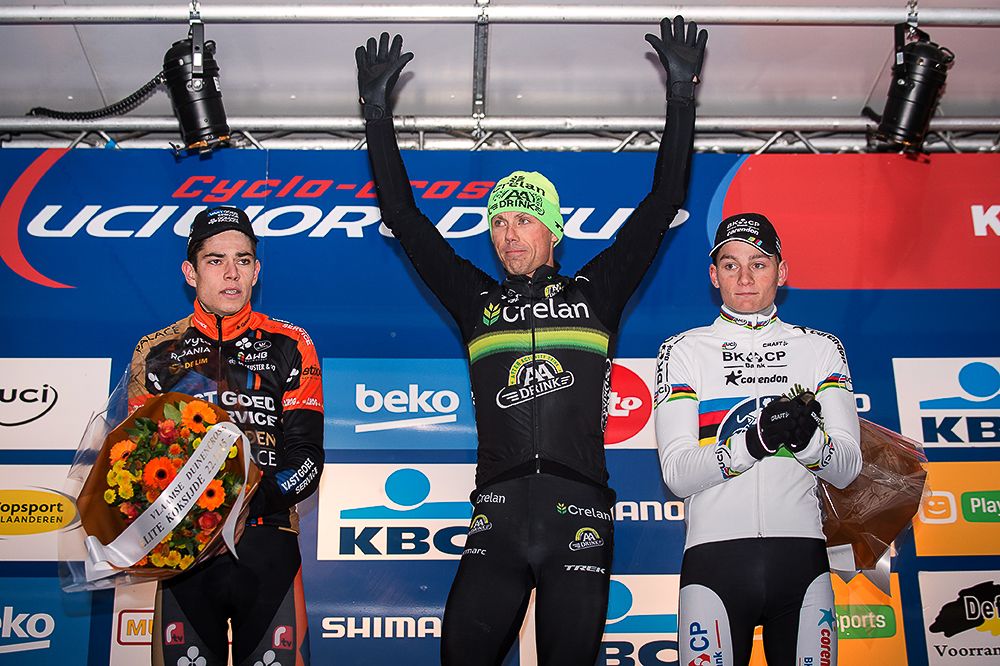 Wout van Aert (Bel), Sven Nys (Bel) and Mathieu van der Poel (Ned)