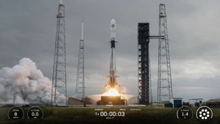 A SpaceX Falcon 9 rocket launches the classified NROL-77 mission for the U.S. National Reconnaissance Office on Dec. 9, 2025.