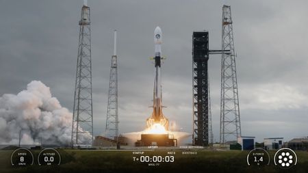 A SpaceX Falcon 9 rocket launches the classified NROL-77 mission for the U.S. National Reconnaissance Office on Dec. 9, 2025.