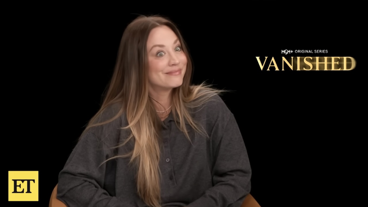 Kaley Cuoco widening her eyes during interview with Entertainment Tonight