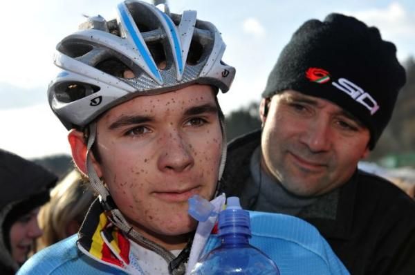 The Belgian riders are consoled after missing the podium