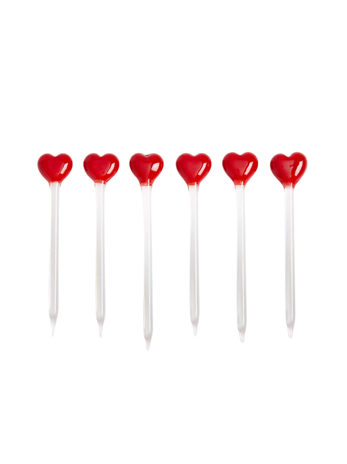 Heart Icon Glass Martini Picks, Set of 6