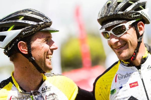 Overall leaders, David George (left) and Kevin Evans (Nedbank 360Life) were content with second place on Stage 5