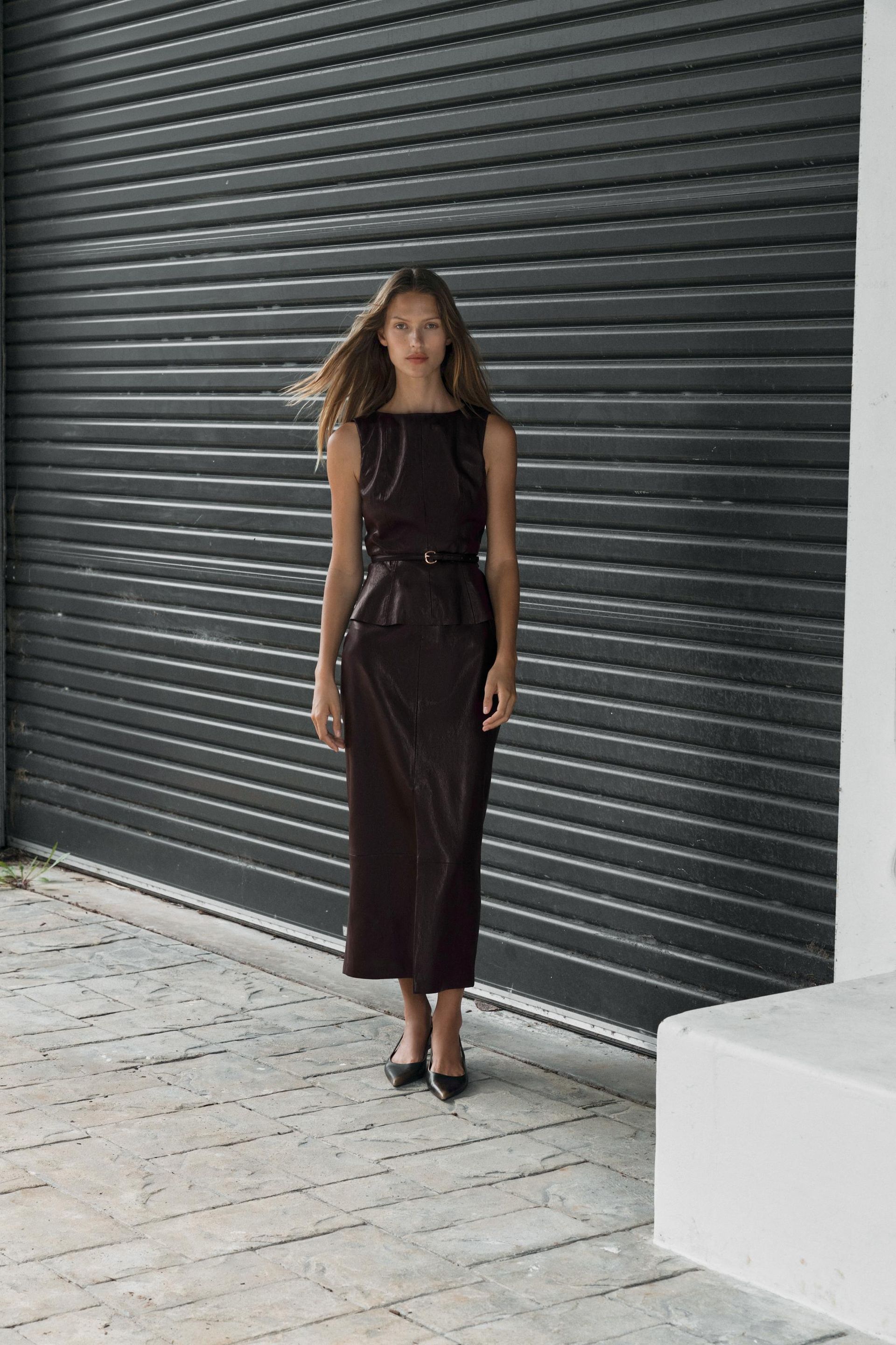 Faux Leather Belted Top