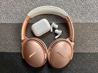 Rose Gold Bose QuietComfort 35 II and AirPods Pro
