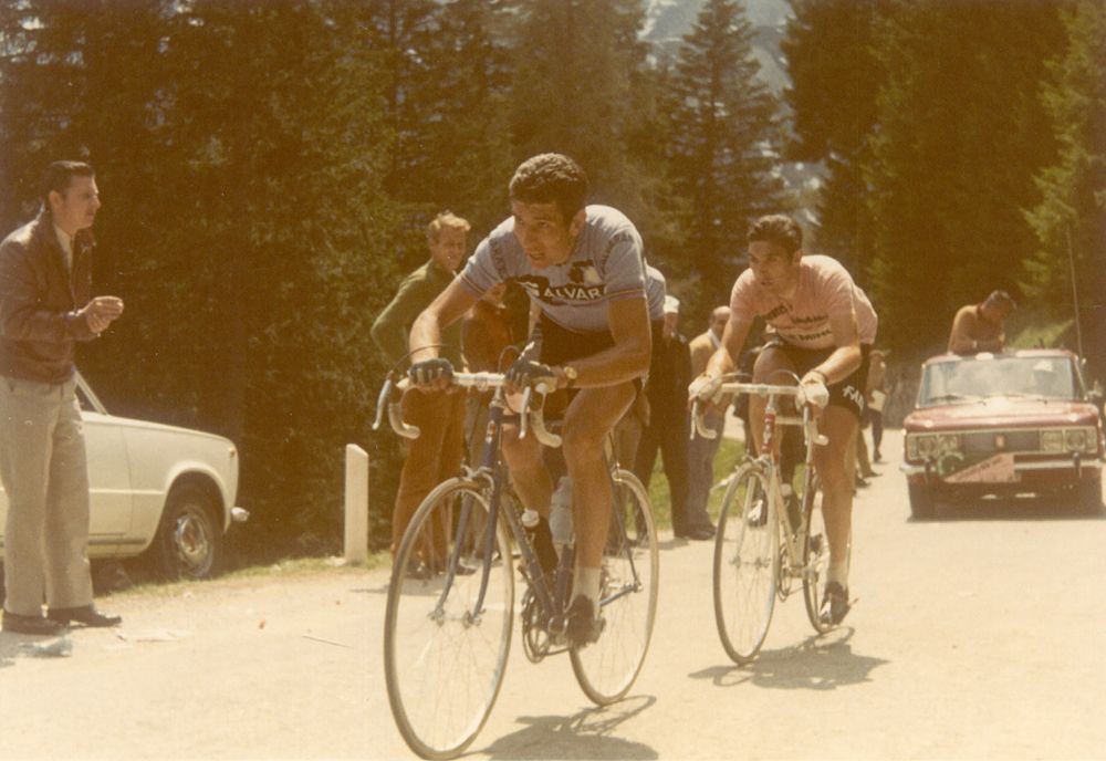 1970, Giro d'Italia, stage 18 Felice Gimondi Felice, and Eddy Merckx on the Passo Fedaia