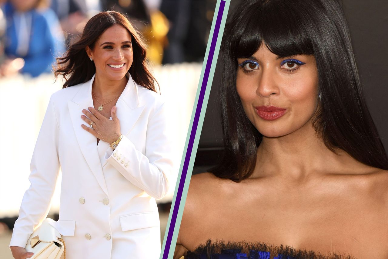 Meghan Markle split layout with Jameela Jamil