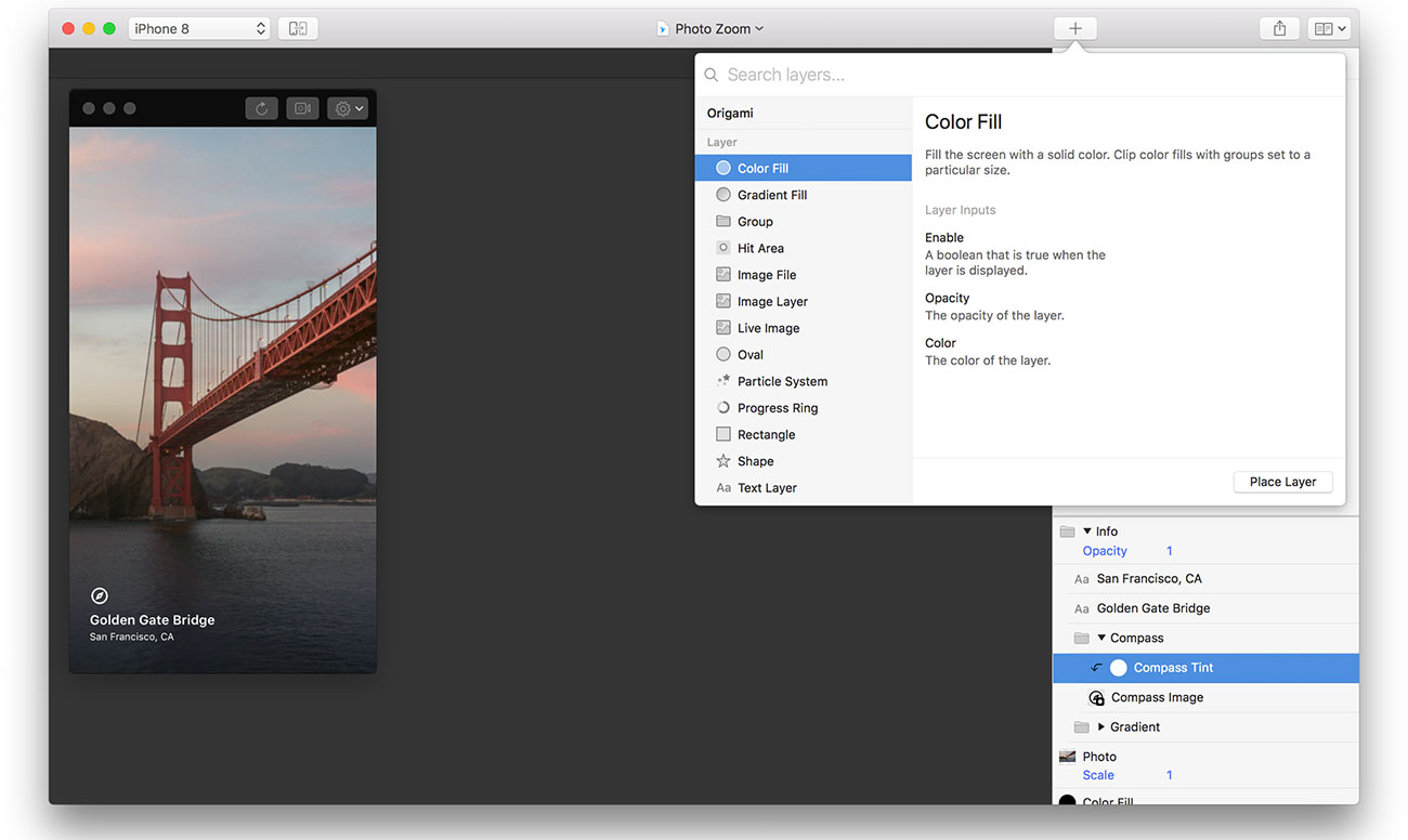 UI design tools: Origami Studio