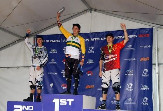 U19 men's downhill podium at Australian MTB Nationals