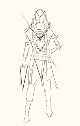Concept sketch of clothing on figure