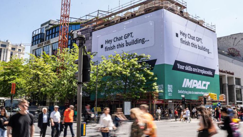 An advert that reads &#039;Hey ChatGPT finish this building&#039;