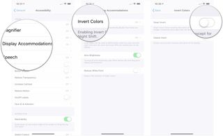Tap Display Accommodations, tap Invert Colors, tap Smart Invert switch