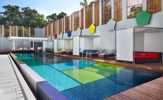 An image of the communal pool area of the hotel