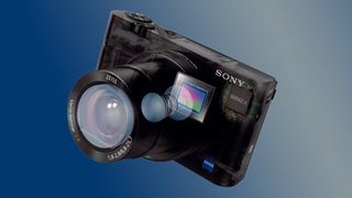 Sony RX100 III against a blue background