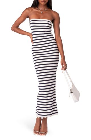 Stripe Strapless Rib Sweater Dress