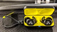 The Jaybird Vista charging case open at the gym