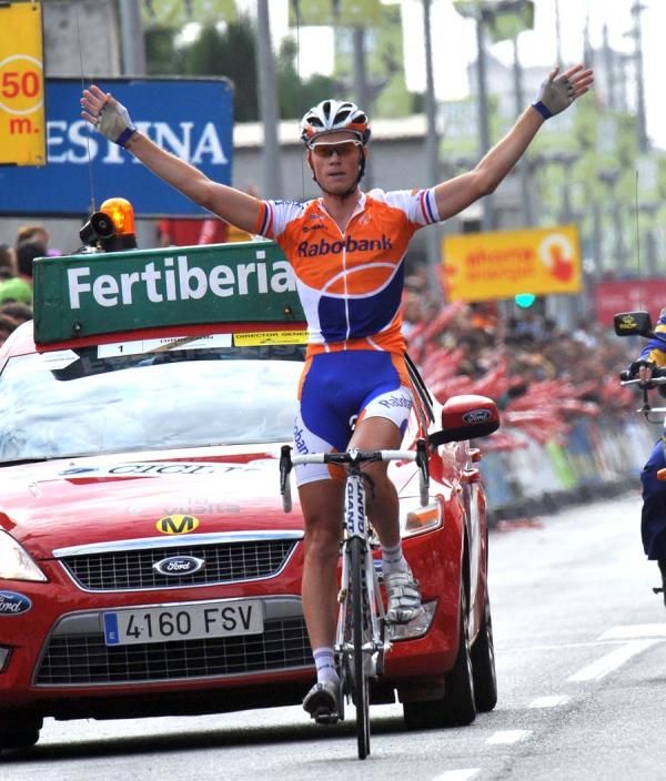 Lars Boom (Rabobank) celebrates his win on the Vuelta stage 15