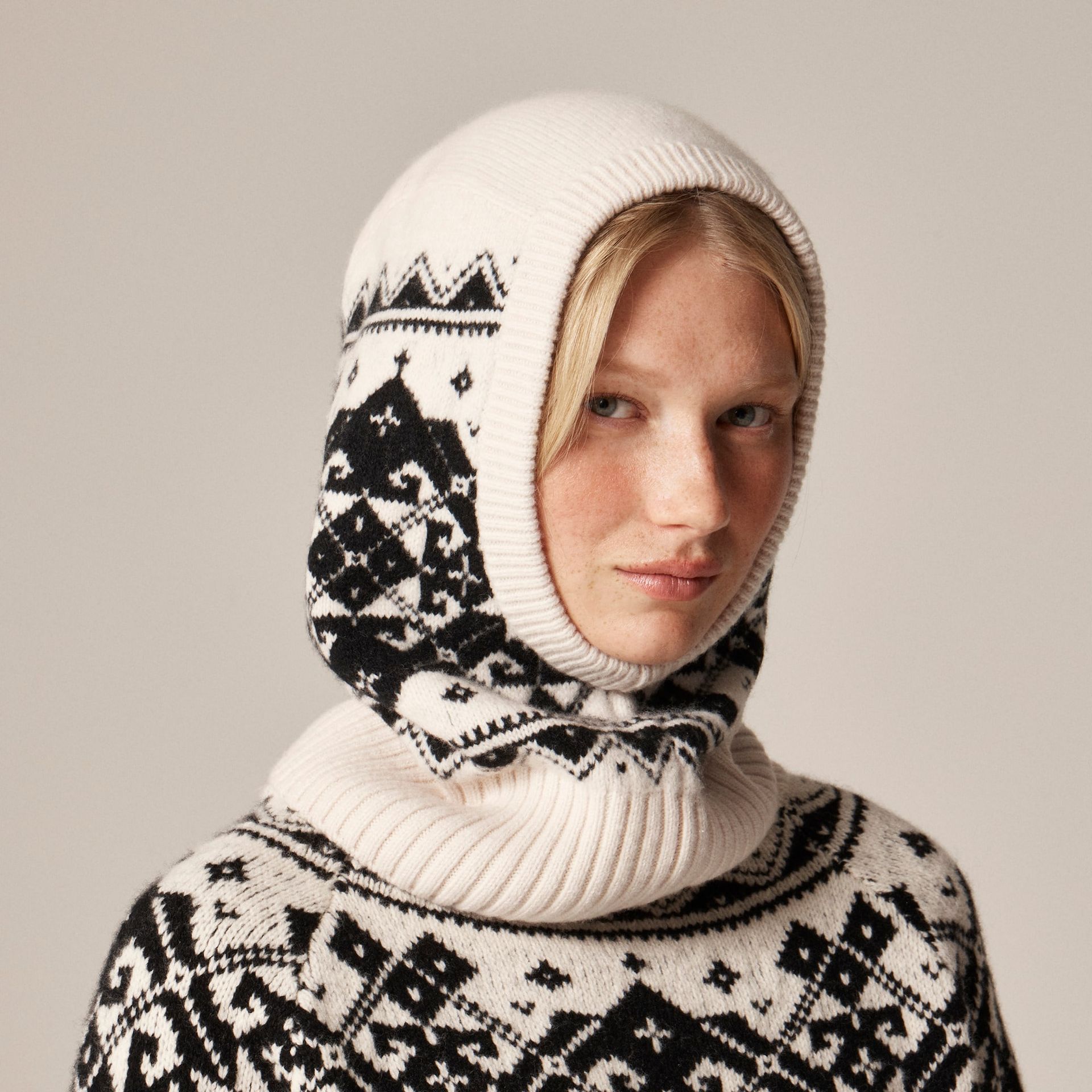 Ribbed Fair Isle Balaclava in Lambswool