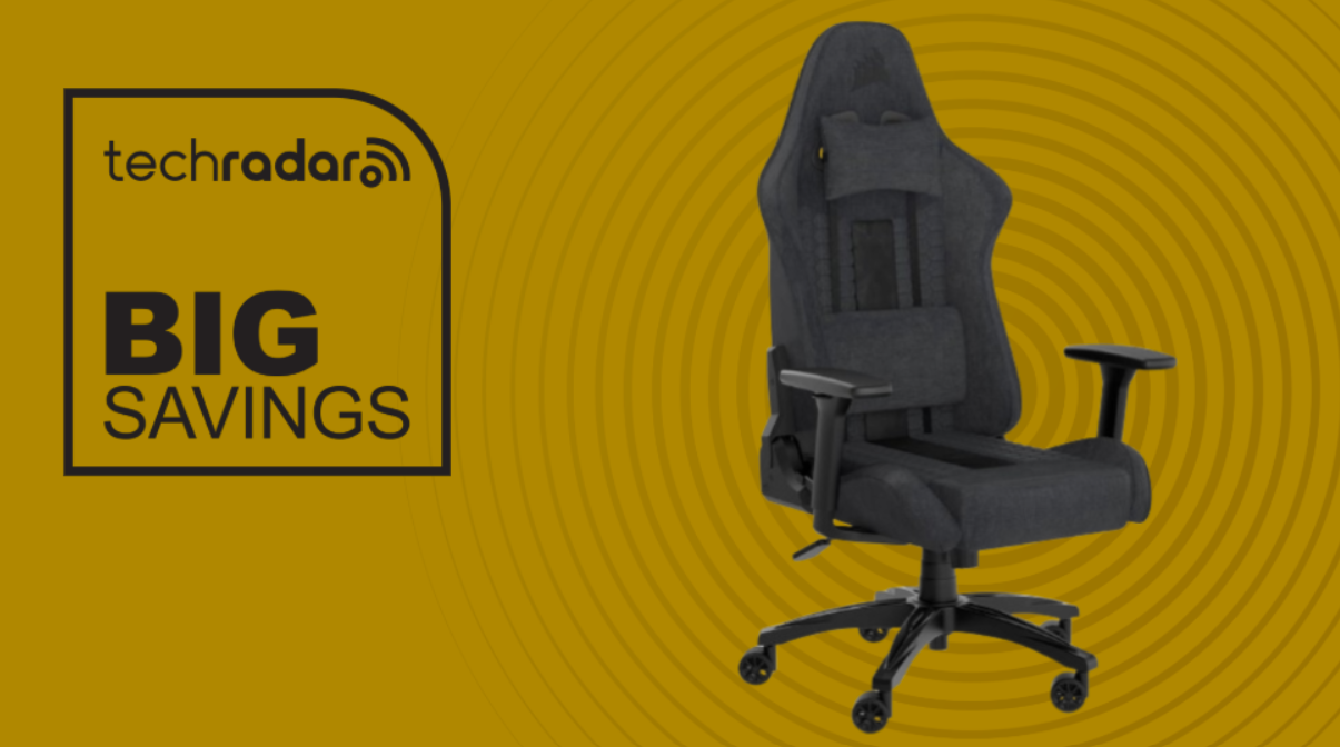 Corsair TC100 Relaxed on a yellow background next to a TechRadar badge that reads 'Big Savings'