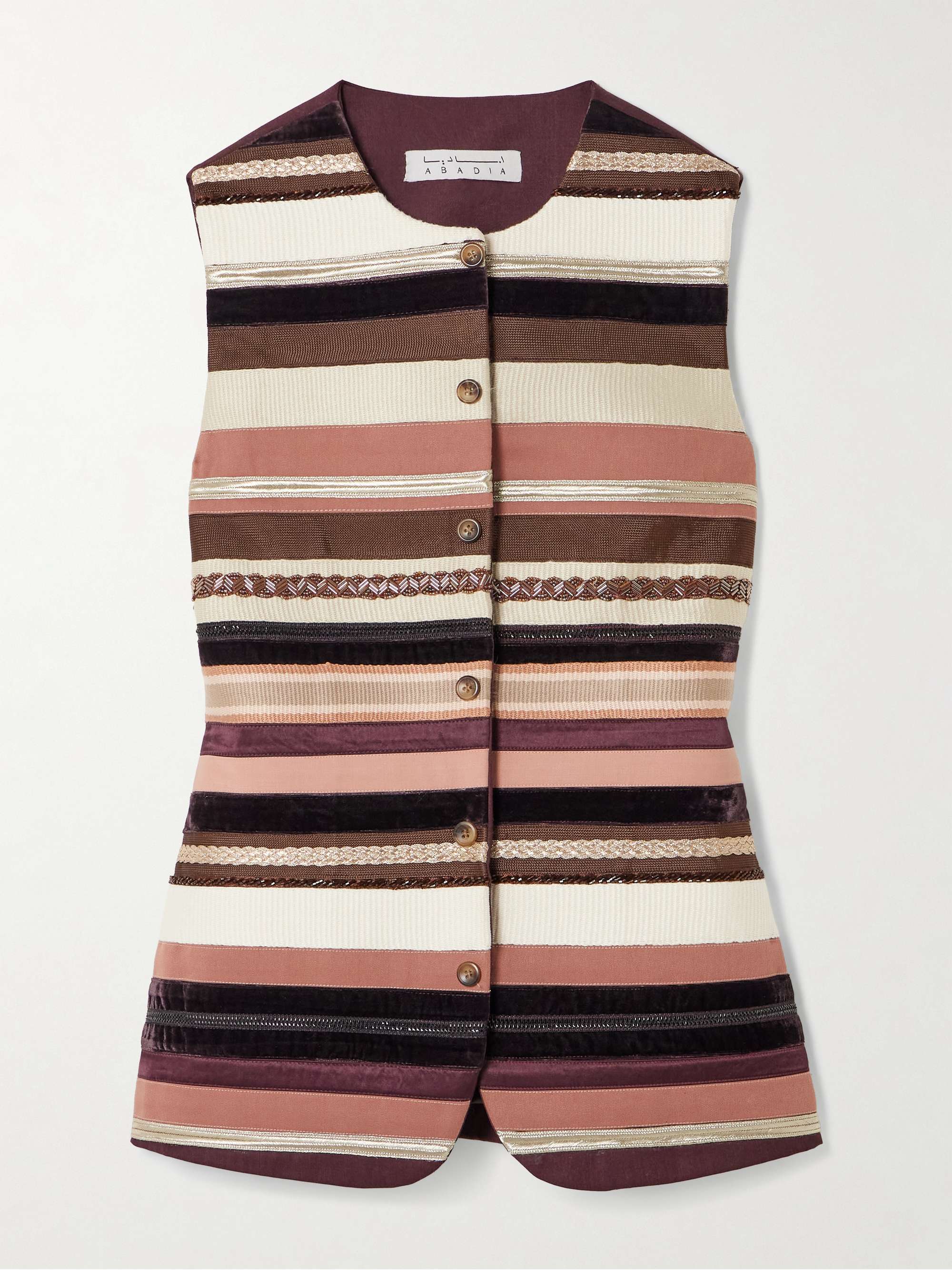 Sadu Bead-Embellished Striped Wool-Blend Vest