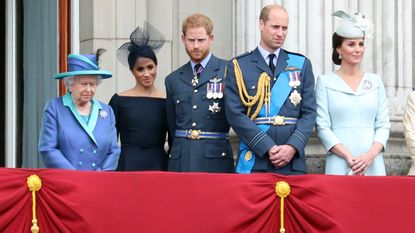 Buckingham Palace balcony, The Queen, Meghan Markle, Prince Harry, Prince William and Kate Middleton