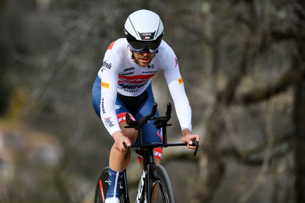 ALES FRANCE FEBRUARY 06 Tony Gallopin of France and Team Trek Segafredo sprints during the 52nd toile De Bessges Tour Du Gard 2022 Stage 5 a 11km individual time trial from Als to Als lErmitage ITT EDB2022 on February 06 2022 in Als France Photo by Luc ClaessenGetty Images