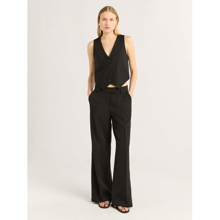 Spoon women and women plus linen mixed v-neck button vest, size xs-4x