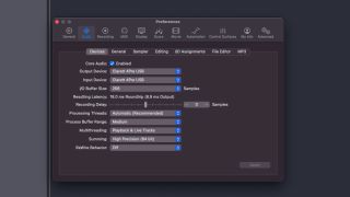 A screenshot of the device settings menu in Logic Pro