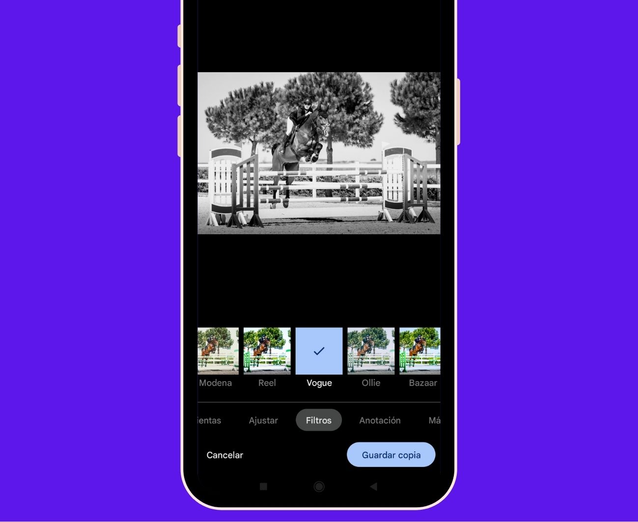 Aplicar filtros a una foto desde la aplicación Google Fotos del móvil