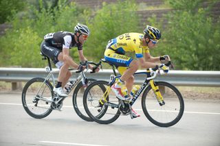 Jens Voigt and Michael Rogers in escape, Stage 7 of the 2014 USA Pro Challenge, Boulder to Golden to Denver, Colorado