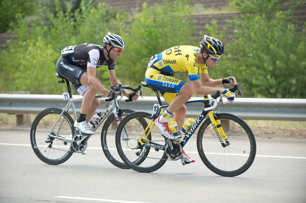 Jens Voigt and Michael Rogers in escape, Stage 7 of the 2014 USA Pro Challenge, Boulder to Golden to Denver, Colorado