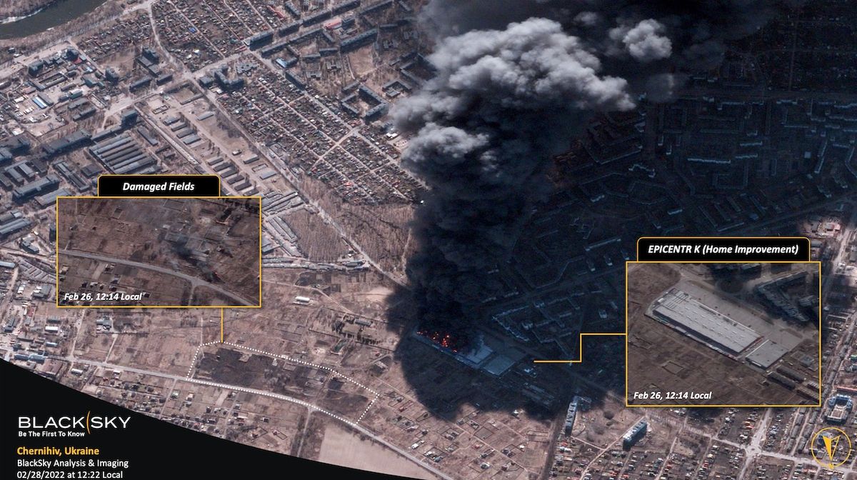 Russian attack of Ukrainian home-improvement store seen in satellite ...