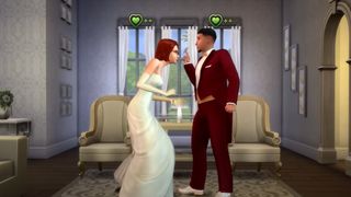 A married couple have positive moods in The Sims 4