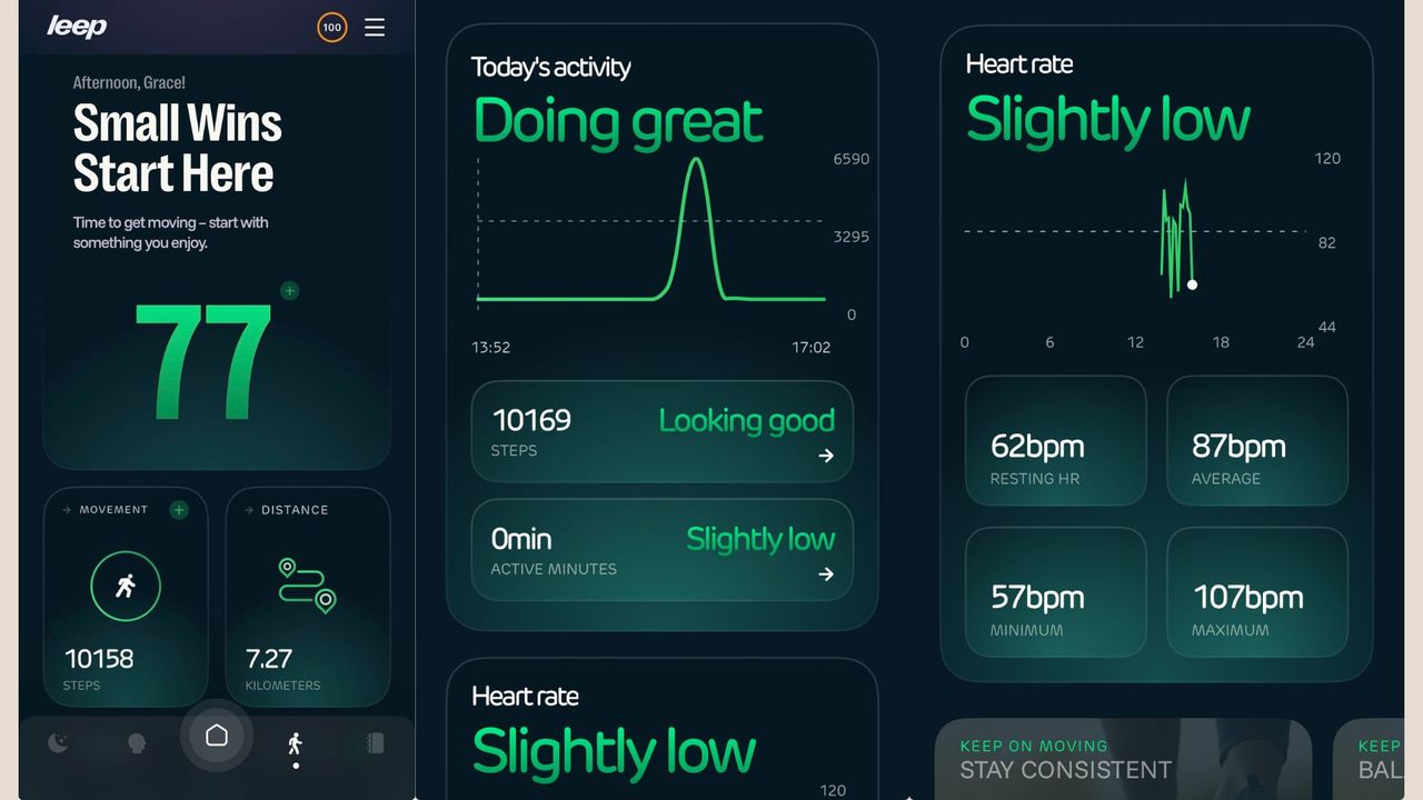 Grace Walsh testing the Leep Smart Ring for fitness data