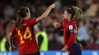 Spain's Olga Carmona celebrates after scoring against England in the 2023 Women's World Cup final in August 2023.