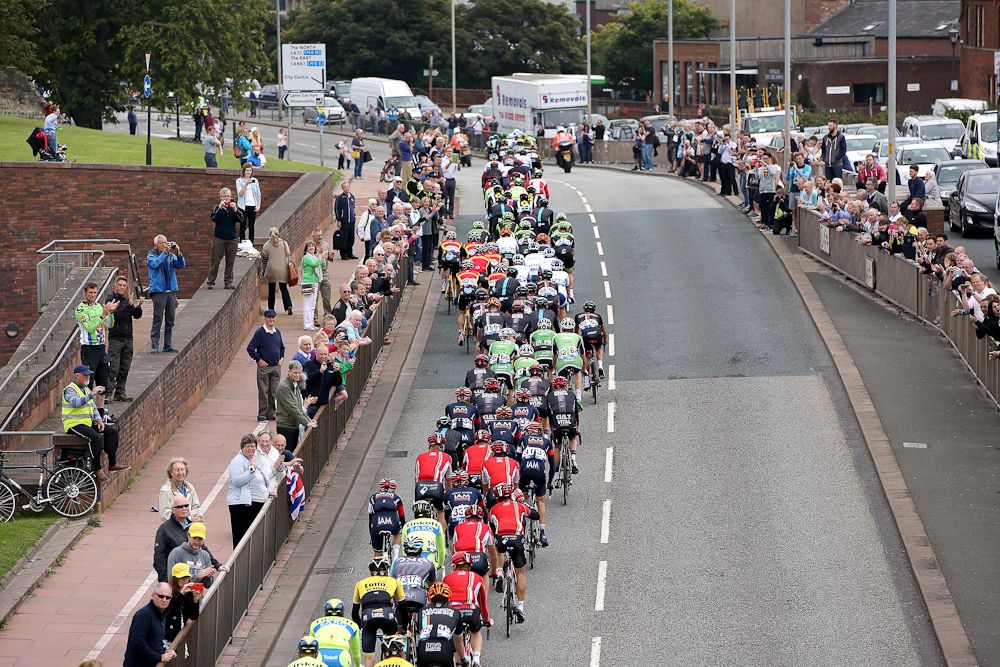 The peloton in action during stage 3 of the 2015 Tour of Britain.