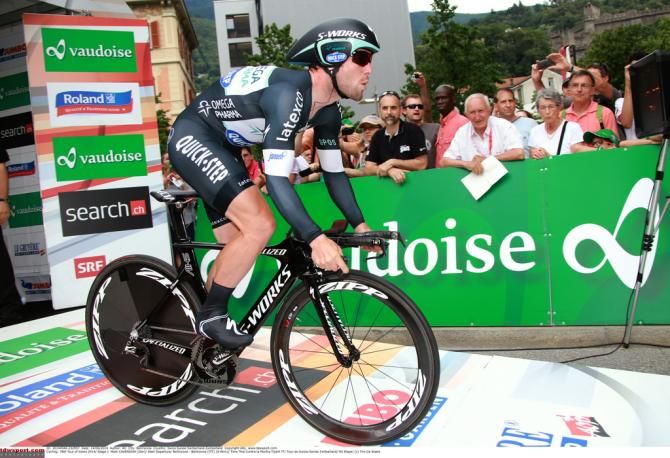 Mark Cavendish (Omega Pharma-Quick Step) rolls out of the start house