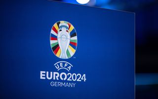 General view of branding ahead of the UEFA EURO 2024 Qualifying Round Draw at Festhalle Messe Frankfurt on October 08, 2022 in Frankfurt am Main, Germany.