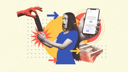 Illustration of a woman shocked as her phone is snatched away