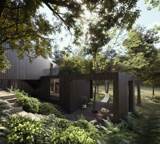 CGI of a new-build house in the woods near Wadebridge in Cornwall.