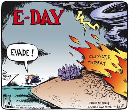 Political Cartoon U.S. Climate Change Environmental Disaster D-Day