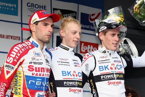 Koppenbergcross U23 podium (L-R): Vinnie Braet, Michael Vanthourenhout and Jens Adams