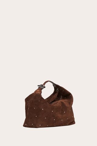 Pillow Pouch Dark Brown Suede Silver Studs