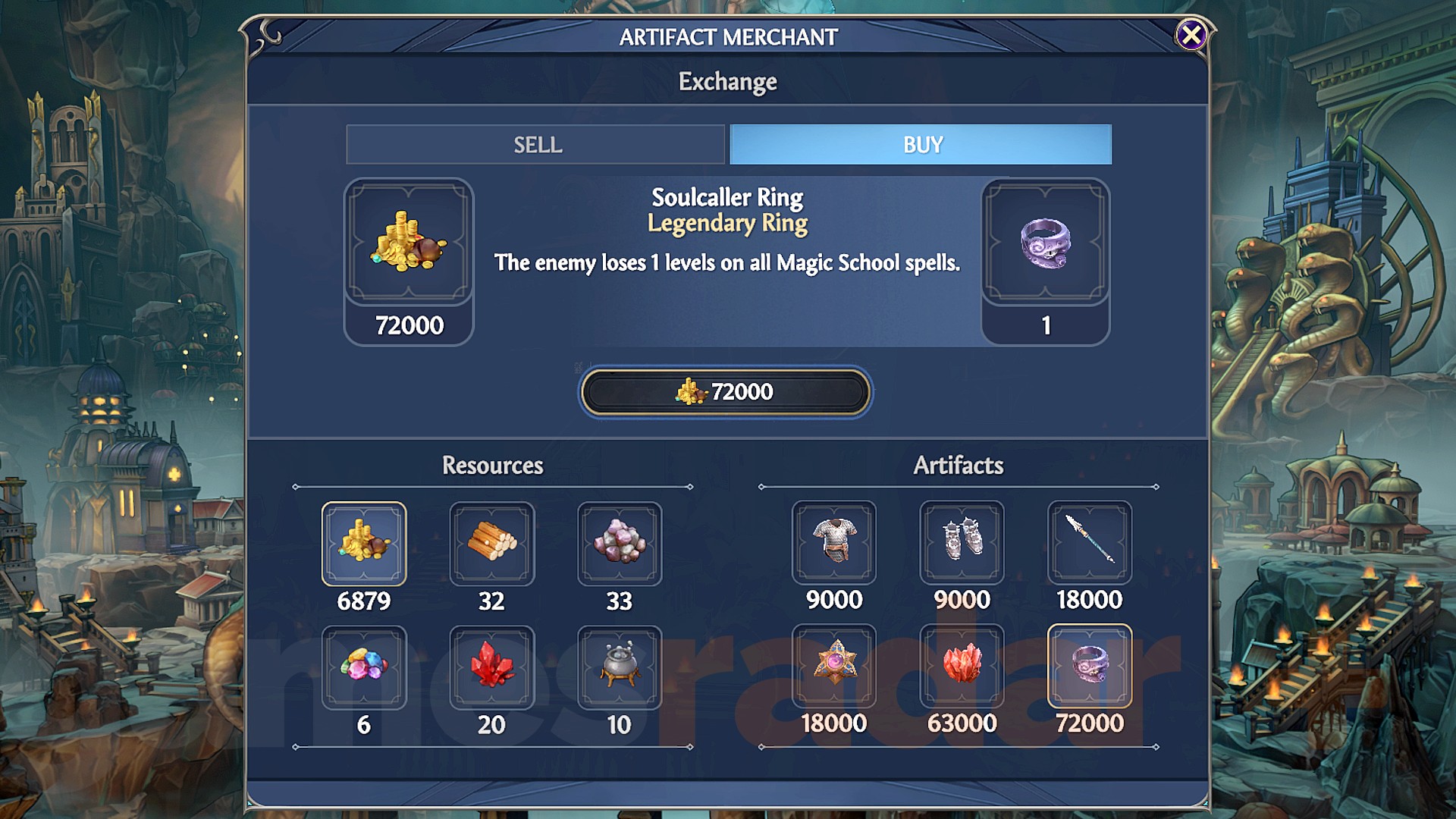 The Heroes Olden Era artefact merchant selling rare relics.