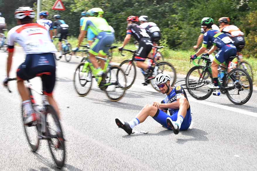 Tom Boonen (Etixx-QuickStep) after crashing on stage 4 of the Eneco Tour.