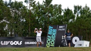 Phil Mickelson takes a tee shot at LIV Golf Orlando