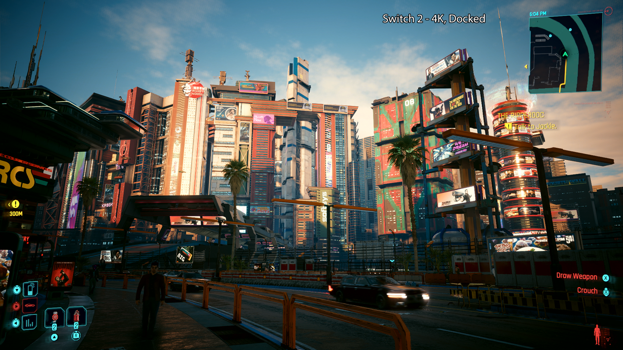 A view of Night City on the Nintendo Switch 2