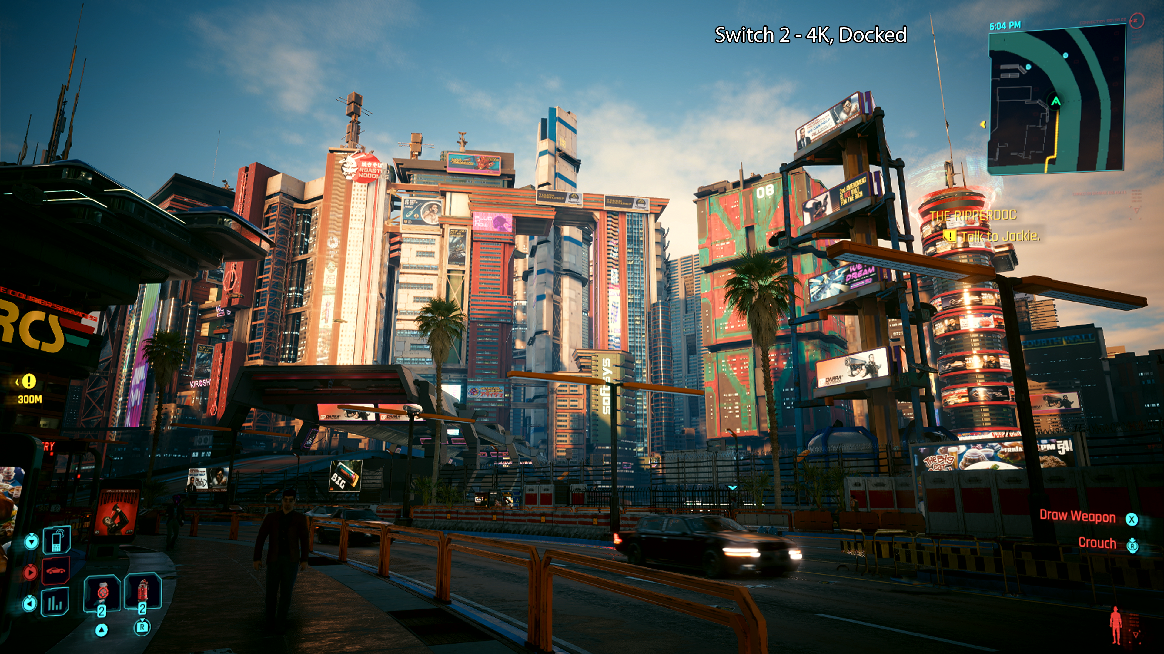 A view of Night City on the Nintendo Switch 2