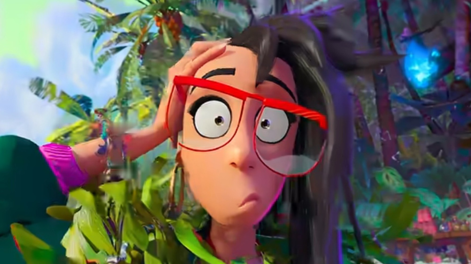 Raissa feeling her new haircut in Forgotten Island